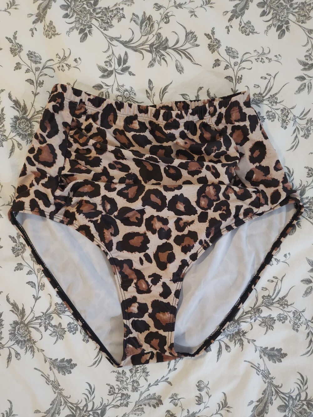 High-Waist Leopard Print Swim Bottoms With Rushed Front Panel